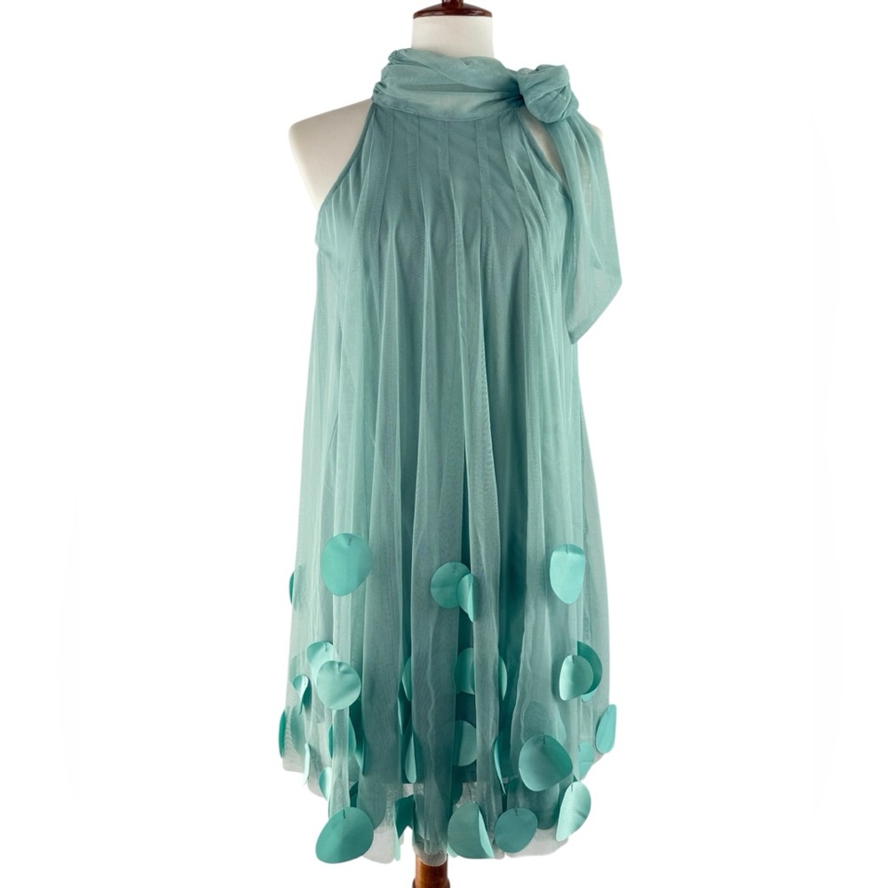 Ryu | ModCloth Seafoam Green Halter Mesh Bubble Shift Dress - Picture 1 of 11